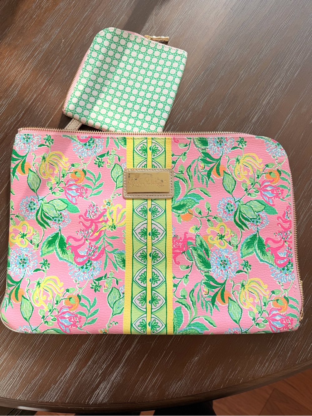 Lilly Pulitzer Pink Floral Laptop Sleeve with Yellow Stripe 13”
